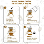 Pour Over Coffee Maker with Reusable Stainless Steel Drip Filter, Lead-Free Borosilicate Glass Coffee Carafe with Modern Wooden Collar for 1-4Cup, Diamond Clear (600ml/20oz)