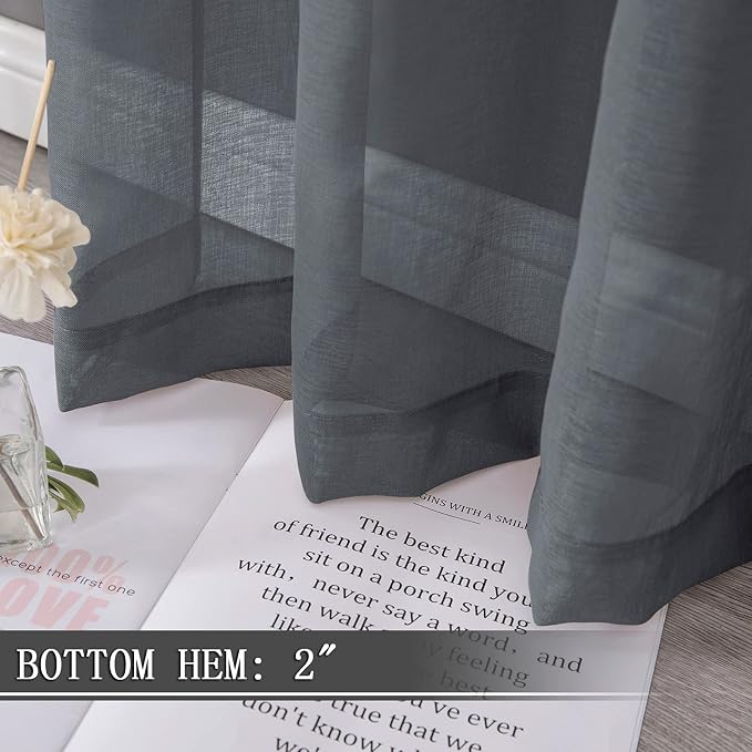 Tollpiz Short Sheer Curtains Linen Textured Living Room Curtain Sheers Light - Image 4