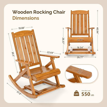 VINGLI Wooden Porch Rocking Chair, Heavy Duty Outdoor Rocking Chair - Image 6
