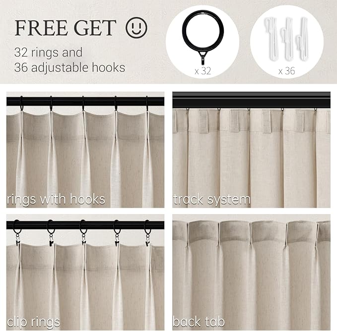 Topfinel 102 Inch Curtains 2 Panels Set, One Packs Pinch Pleat Back Tab Linen - Image 2