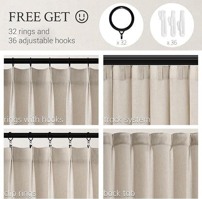 Topfinel 105 Inch Pinch Pleated Linen Curtains 2 Panels, Oatmeal Semi Sheer - Image 2