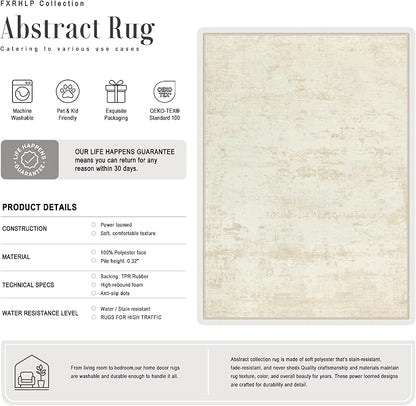 2.6x8 Washable Runner Rug：Modern Abstract Kitchen Soft Carpet Beige | - Image 3
