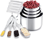 Joyhill Measuring Cups and Spoons Set of 8 Piece, Metal Stainless Steel Measuring Cups and Spoons Set for Baking Cooking, Dry and Liquid Ingredients
