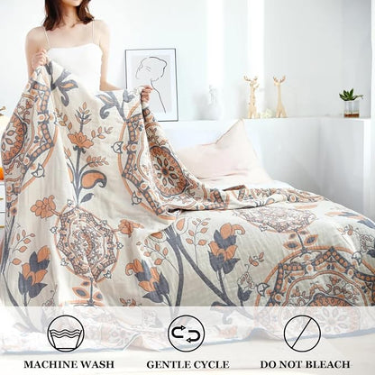 LUTBM Boho Throw Blanket for Bed 100% Cotton Ultra Soft Rustic Quilt Summer - Image 4