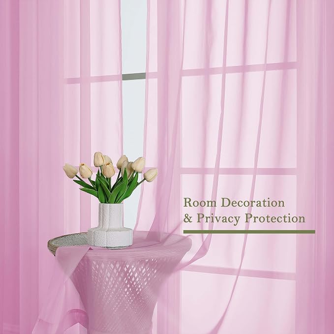 Light Pink Sheer Curtains 90 Inches Long 2 Panels Set, Dual Rod Pocket Living - Image 4