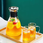Glass Pitcher with Lid and Spout, 42OZ, Glass Water Jug for Fridge, Glass Carafe with Lid for Hot/Cold Water, Large Pitcher for Coffee, Juice,Homemade Iced Tea Beverage 1250ML