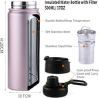 Infuser Travel Mug with Removable loose leaf Tea Strainer Bottle 18/8 Stainless Steel Insulated Tumbler for Women Rosegold