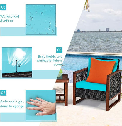 Tangkula 3 Pieces Patio Wicker Furniture Set, Rattan Outdoor Sofa Set - Image 8