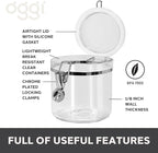 Oggi 4pc Clear Canister Set with Clamp Lids & Spoons - Airtight Food Storage Containers, Ideal for Kitchen & Pantry Storage of Bulk, Dry Food Including Flour, Sugar, Coffee, Rice, Tea, Spices & Herbs