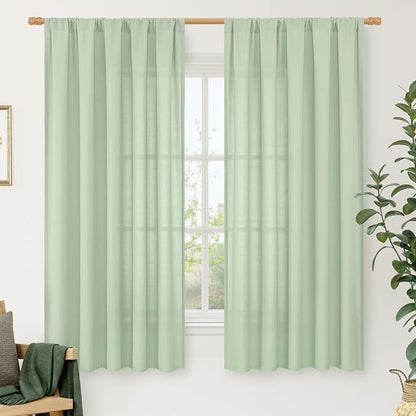 Light Green Linen Window Curtains 63 Inch Length by LAMIT