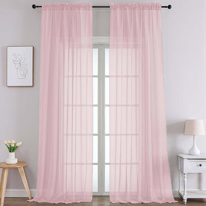 Chyhomenyc Extra Long Blush Pink Sheer Curtains 108 Inches Long 2 Panels by Chyhomenyc
