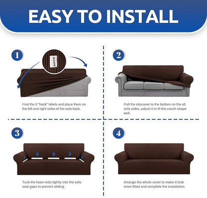 Stretch Couch Covers for Sofa, 3 Cushion Couch Slipcover, Chocolate | 1-Piece - Image 6
