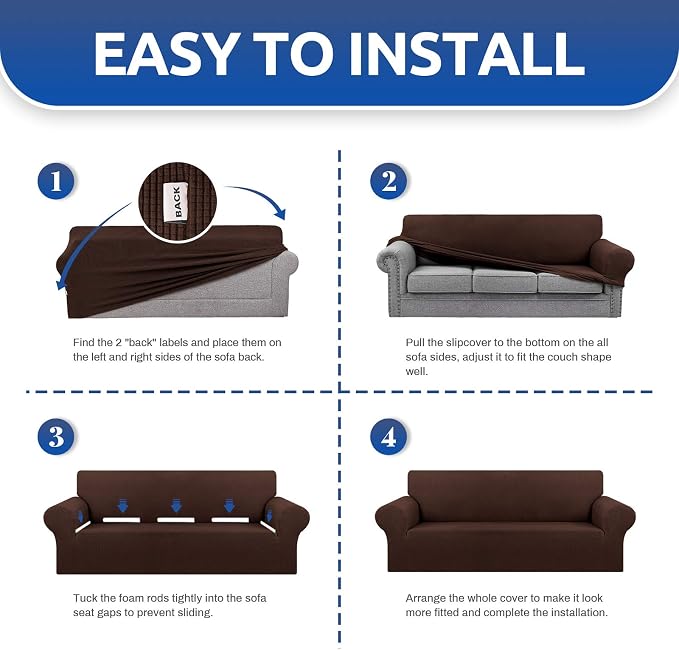 Stretch Oversized Couch Covers for Sofa Slipcover, Chocolate | 1-Piece Washable - Image 5