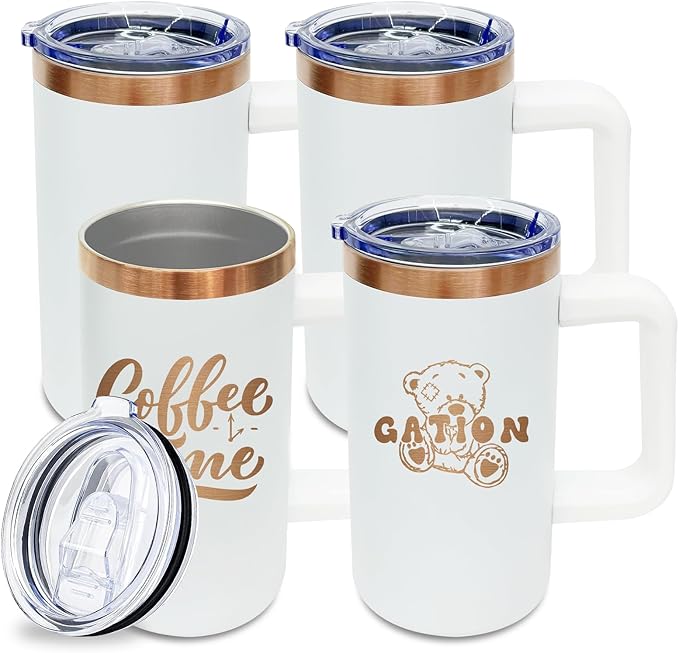 20 oz Insulated Coffee Mug with Lid, 4 Pack Stainless Steel Coffee Tumbler Bulk, Double Wall Vacuum Travel Mug with Handle, Leakproof Powder Coated Coffee Cups for Hot and Cold Drinks (White,4 pack)