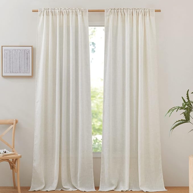NICETOWN 102 inch Curtains Natural Linen Burlap - Image 2