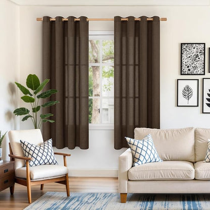 YoungsTex Brown Linen Curtains 68 Inch Length - Image 2