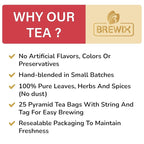 BREWIX, Rooibos Chai Tea Bags (25 Pyramid Tea Bags) Caffeine-Free, Herbal Tea, South African Red Tea | Rooibos, Cardamom, Cinnamon, Black Pepper, Nutmeg, Ginger & Clove