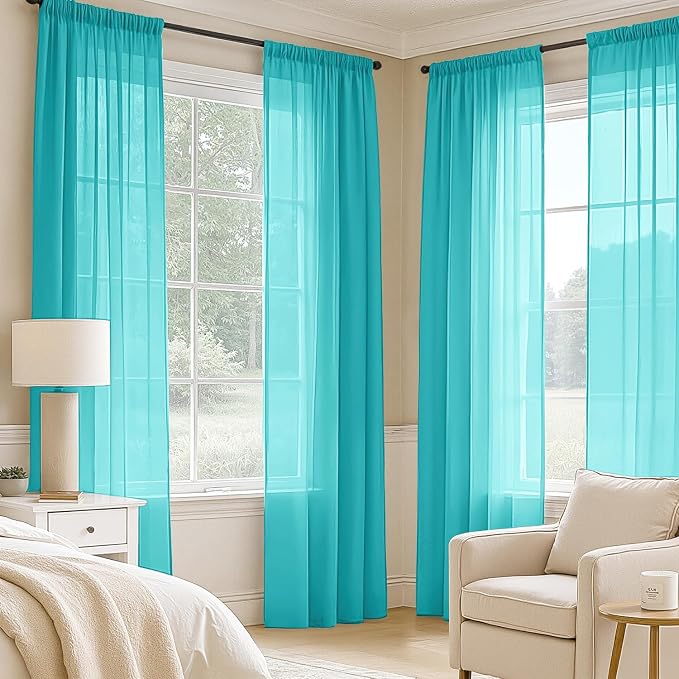 MIULEE Turquoise Sheer Curtains 108 Inches Long 4 Panels 42 x 108 Inches | - Image 2