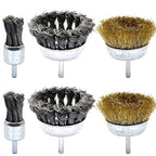 6-Piece Twisted Wire Brush Wheel Set - Metal Rust Removal, Polishing, Cleaning - 1/4″ (6mm) Shank - Removes Burrs, Dust, and Paint - Handles Rough Surfaces - Rotary Tool Accessories