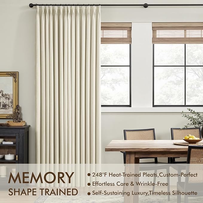 MIULEE Cream Pinch Pleated 100% Blackout Linen Curtains 40x96 Inches | Room - Image 3