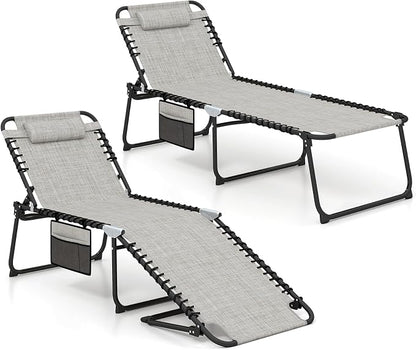 GYMAX Lounge Chair for Outside, 440lbs 27” Oversize Folding Beach Tanning by GYMAX