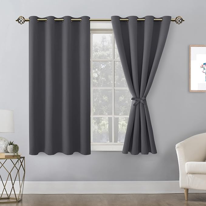 Grommet Blackout Curtains for Bedroom 52 x 54 Inches Long Dark Grey | Thermal - Image 8