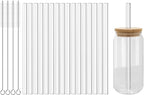 Lazycorner Reusable Glass Straws Set 16 Pcs 8.5''x 10MM Straight Clear Glass Drinking Straws, Set of 16 with 4 Cleaning Brushes. Reusable Straws Perfect For Smoothies, Tea, Juice-Clear Cocktail.