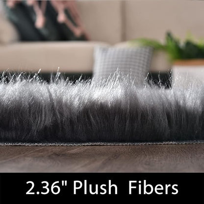 Latepis Dark Grey Faux Sheepskin Fur 2x8 Runner Rug - Image 2