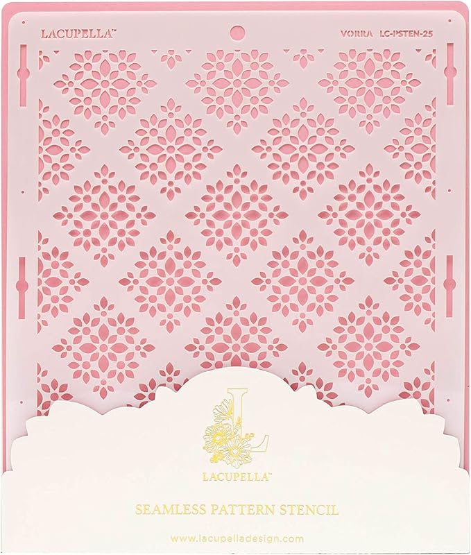 Cake Baking Stencil - Seamless Delicate Pattern for Decorating Tall Double Barrel Cake to Use with Buttercream, Royal Icing, Ganache, Paint, Airbrush (VORRA)