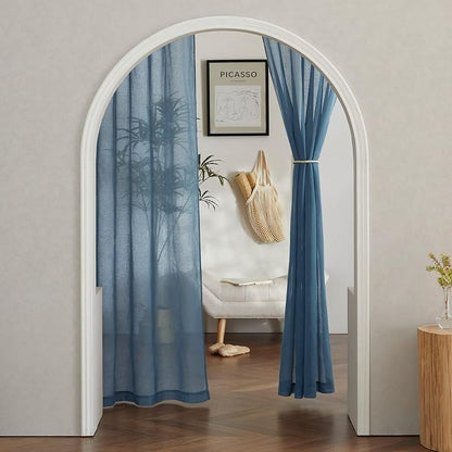 NICETOWN Linen Sheer Stone Blue Curtains 108 inch Long - Image 7