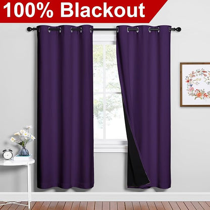 NICETOWN Full Shade Curtain Panels, Royal Purple, 42 x 72 inch, Pair of Energy - Image 2