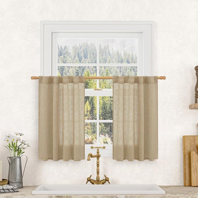 Semi Sheer Linen Curtains 36 Inch Length by LAMIT