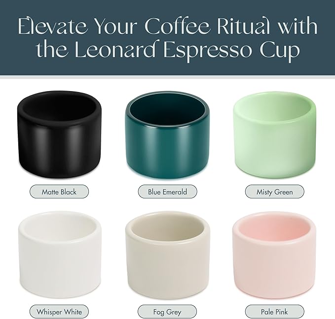 Folk Ceramics Leonard Ceramic Espresso Cups | Modern Stackable Demitasse Mugs for Espresso | Thick Walled, Handleless, Durable, Dishwasher & Microwave Safe | Set of 2, 3oz | Blue Emerald