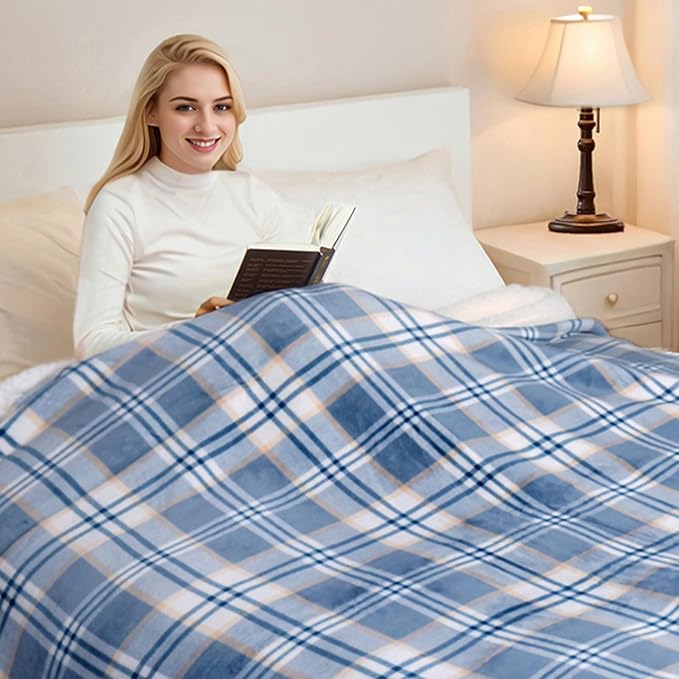 PU MEI Sherpa Blanket Twin Plaid Thick Bed Blanket, 60”*80” Super Soft Flannel - Image 4