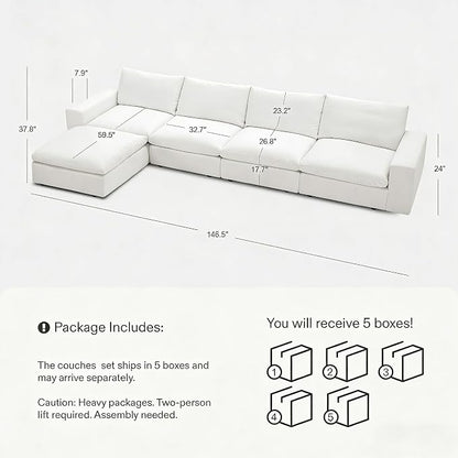 Cloud Couch Sectional 146.5'' Oversized Modular Deep Seat Sofa L Shaped Comfy - Image 2