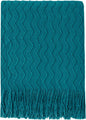 BOURINA Teal Throw Blanket 50x60 Inches Throw Textured Solid Soft Sofa Couch by BOURINA