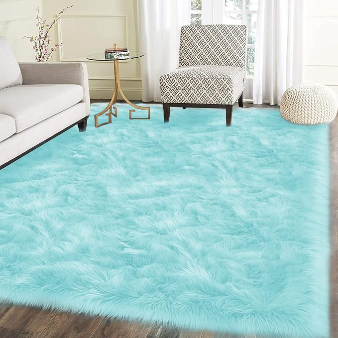Latepis Light Blue Area Rug 6x9 Faux Fur Teal Rugs by Latepis