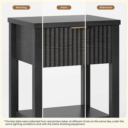 Fluted Night Stand with Golden Handle, Bedside Table with Storage Shelf - Image 5