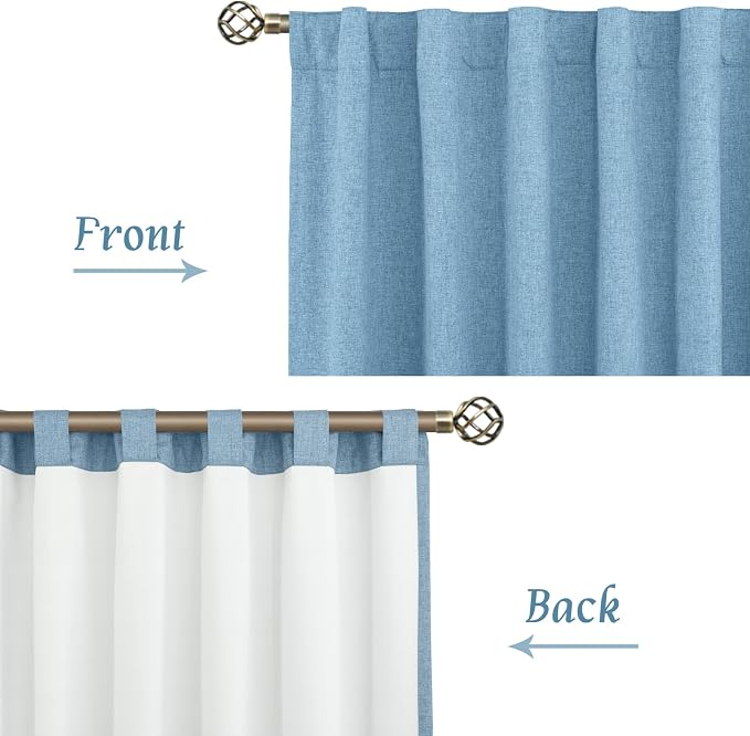 Full Blackout Linen Bedroom Curtains 54 Inch 2 Panels, Privacy Protected - Image 8
