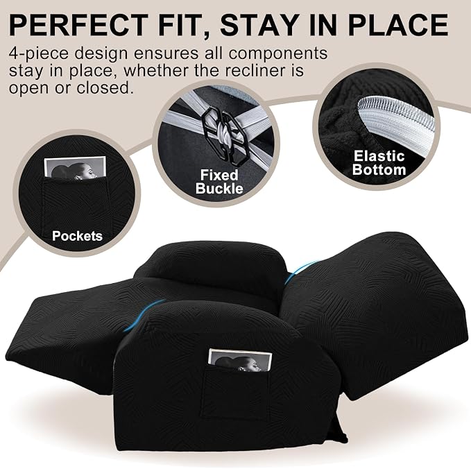 Oversized Recliner Chair Covers, 4-Piece Stretch Geometric Strokes Jacquard - Image 4