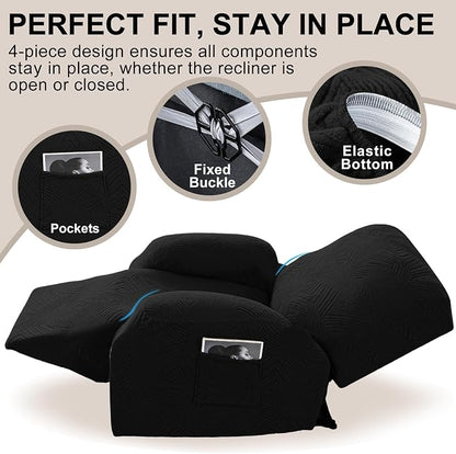 Oversized Recliner Chair Covers, 4-Piece Stretch Geometric Strokes Jacquard - Image 4