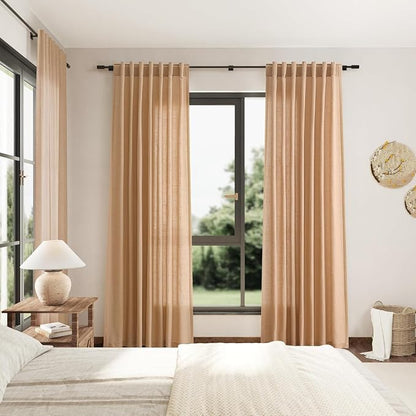 Camel Linen Curtains for Living Room 94 Inches Long Back Tab and Rod Pocket - Image 7