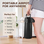 Coffee Carafe for Keeping Hot - 102OZ / 3L Airpot Coffee Dispenser with Pump - Large Coffee Thermos for Hot Drinks Tea Liquid - Insulated Stainless Steel Hot Water Beverage Dispenser for Parties,Black