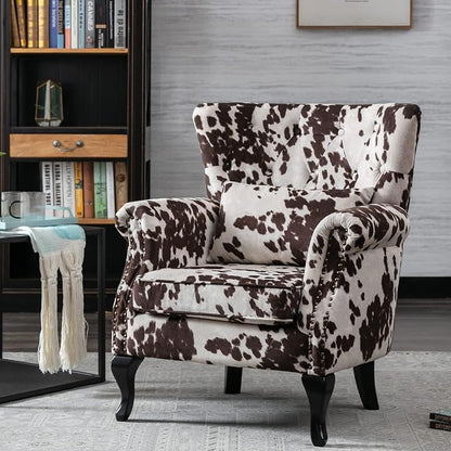 Set of 2 Mid-Century Modern Accent Chair, Velvet Armchair w/Tufted Back/Wood - Image 2