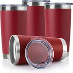 DOMICARE 20oz Stainless Steel Tumbler Bulk with Lid, Double Wall Vacuum Insulated Travel Mug, Powder Coated Coffee Cup (Powder Red, 4)