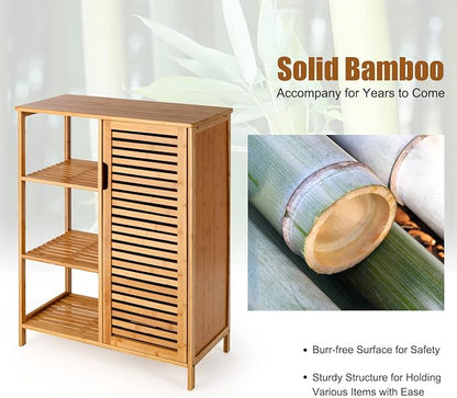Tangkula Bamboo Bathroom Floor Cabinet, Storage Cabinet - Image 8
