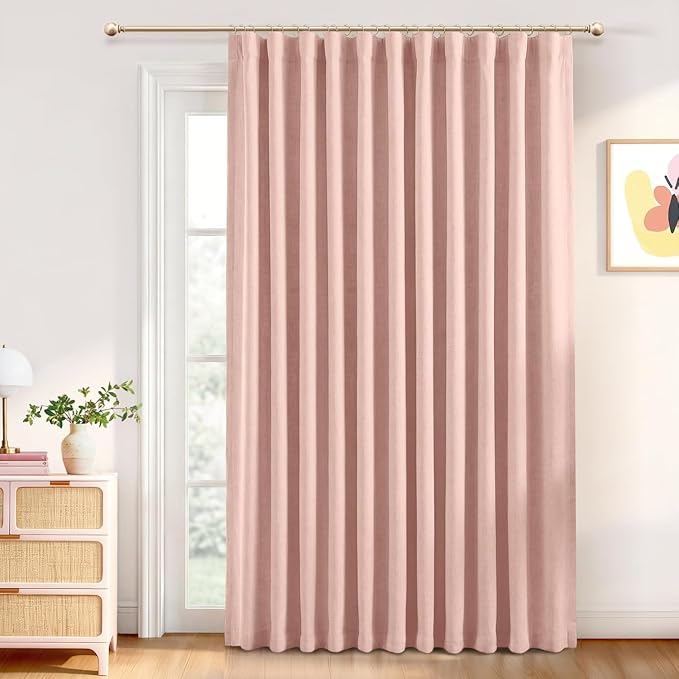 INOVADAY Linen Textured 100% Blackout Sliding Door Curtains 102x84 | Blush Pink by INOVADAY