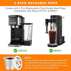 Reusable Stainless Steel K Cups Compatible with Ninja Pods and Grounds Coffee Maker Dual Brew CFP101 & Ninja Single-Serve PB051/PB041, Reusable Coffee Filter Pods Accessories (2 Pack)