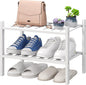 viewcare White Small Shoe Rack for Entryway, 2-Tier Bamboo Shoe Organizer for by VIEWCARE