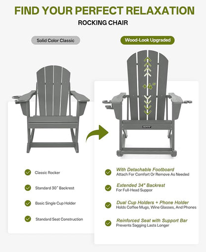 Outdoor Oversized Adirondack Rocking Chairs, All Weather HDPE Patio Rocking - Image 7